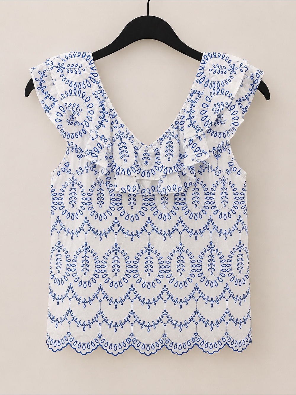 crown & ivy White Camisole with Blue Embroidered Ruffles - Picture 2 of 5
